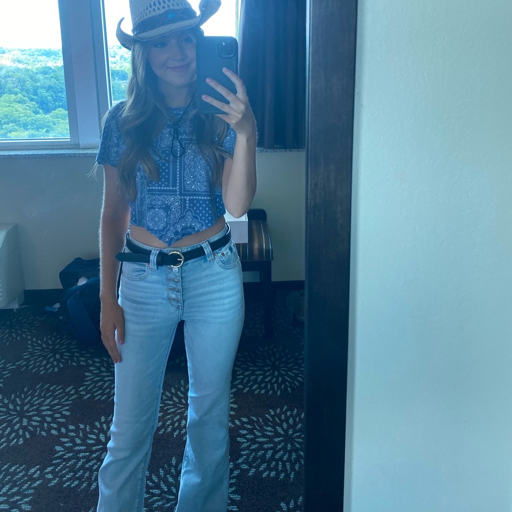 American Eagle Light Blue Super Hi-Rise Flare Jeans